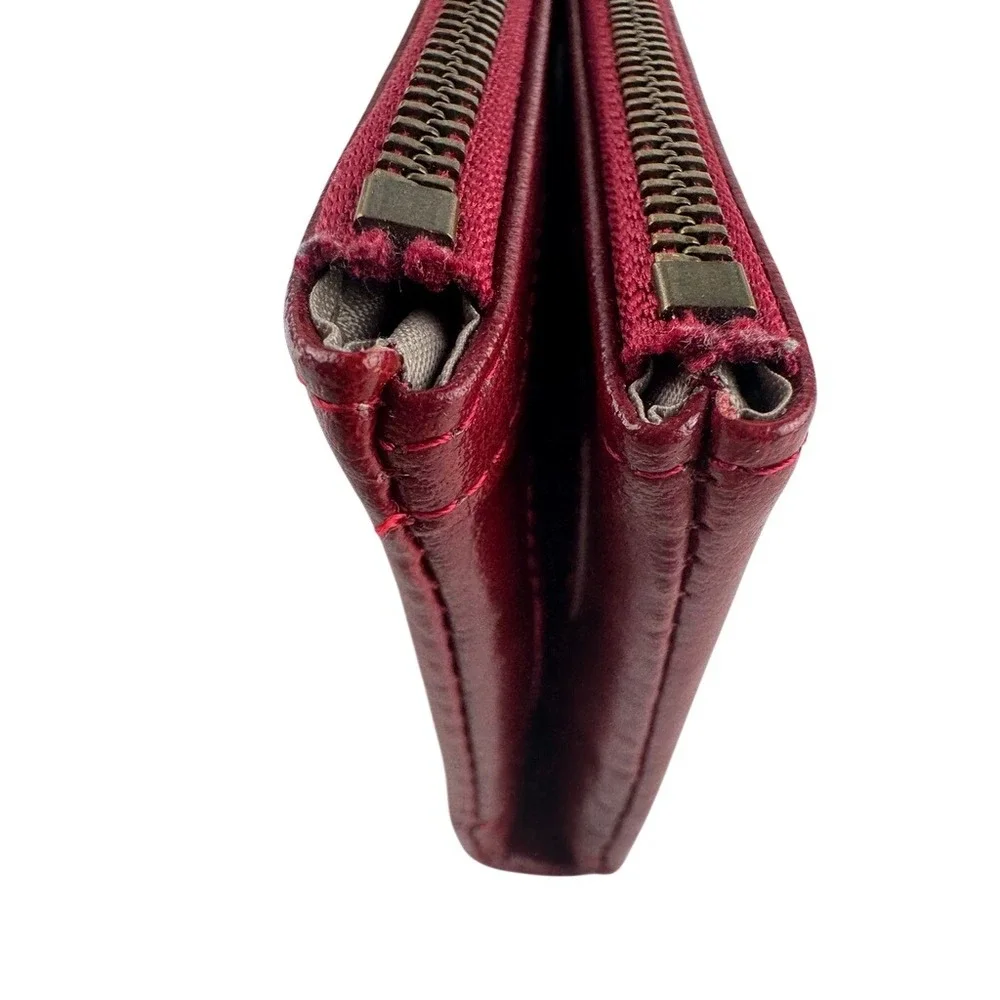 Sendefn Red Vegan Leather‎ Bifold Clutch Wallet Sunflower Snap Bronze Zip Large